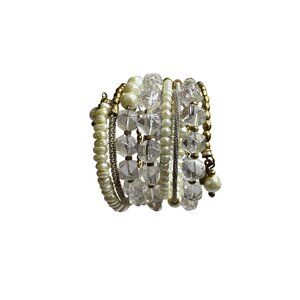 Silpada Multi-Strand Faux Pearl Crystal Bead Bracelet Silver & Gold Tone Accents